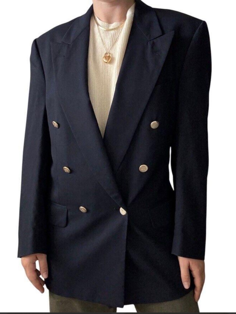 Vintage Burberrys' Double-Breasted Blazer with Gold Logo Buttons, Size 12